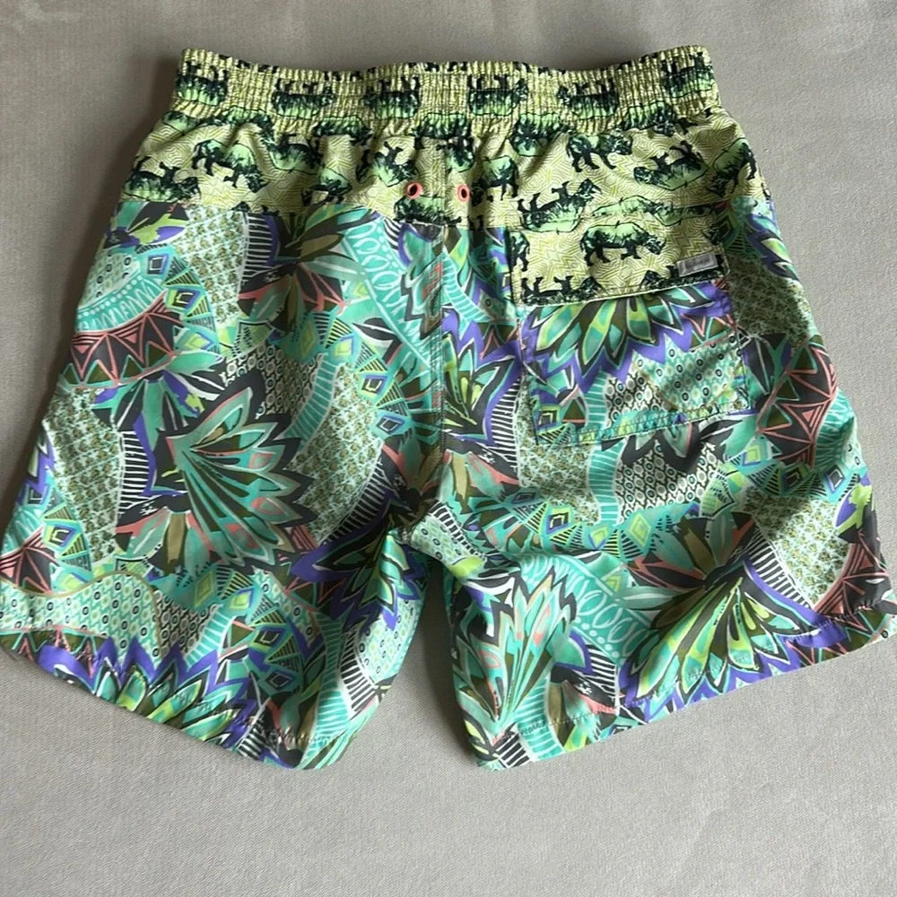 Maaji Tropical Green Patterned with Rino’s on Waistband Men's Swim Shorts Size M